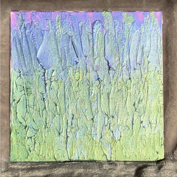 “Lavender I” 8x8 canvas board with purple, blue and green iridescent acrylics - Picture 2 of 5